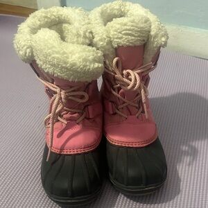 Pink and Black Winter Boots with White Fur Lining